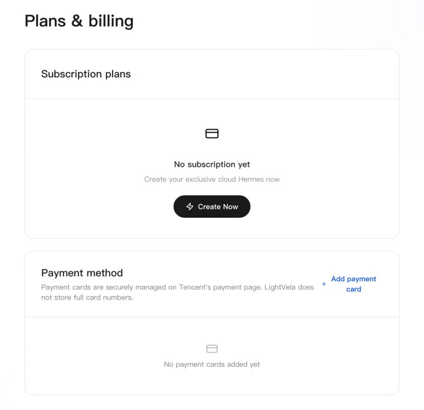 Plans & billing: subscription and payment method
