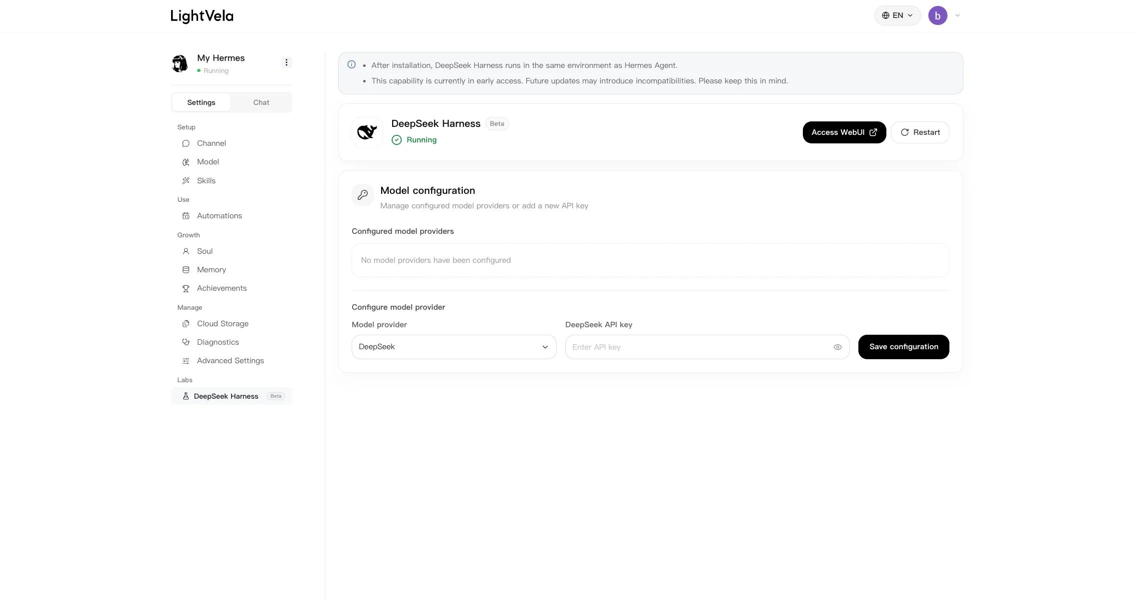 DeepSeek Harness page in Labs