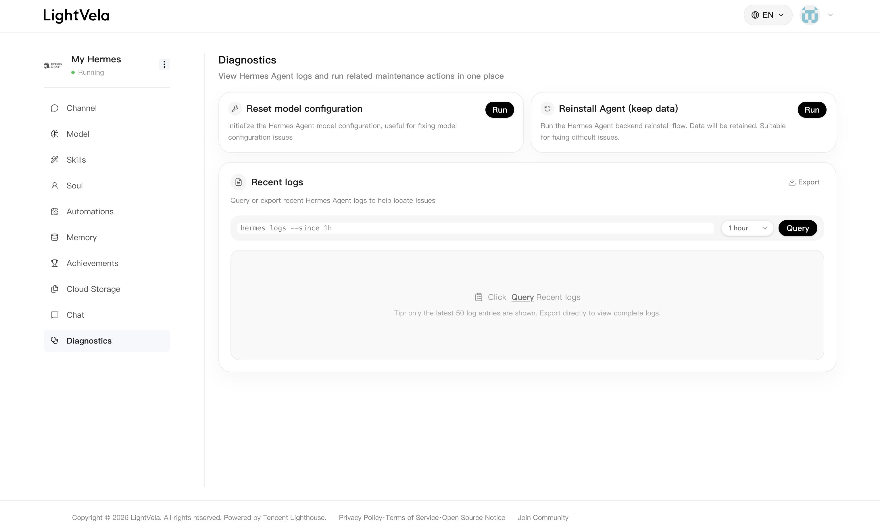 Diagnostics in the LightVela console