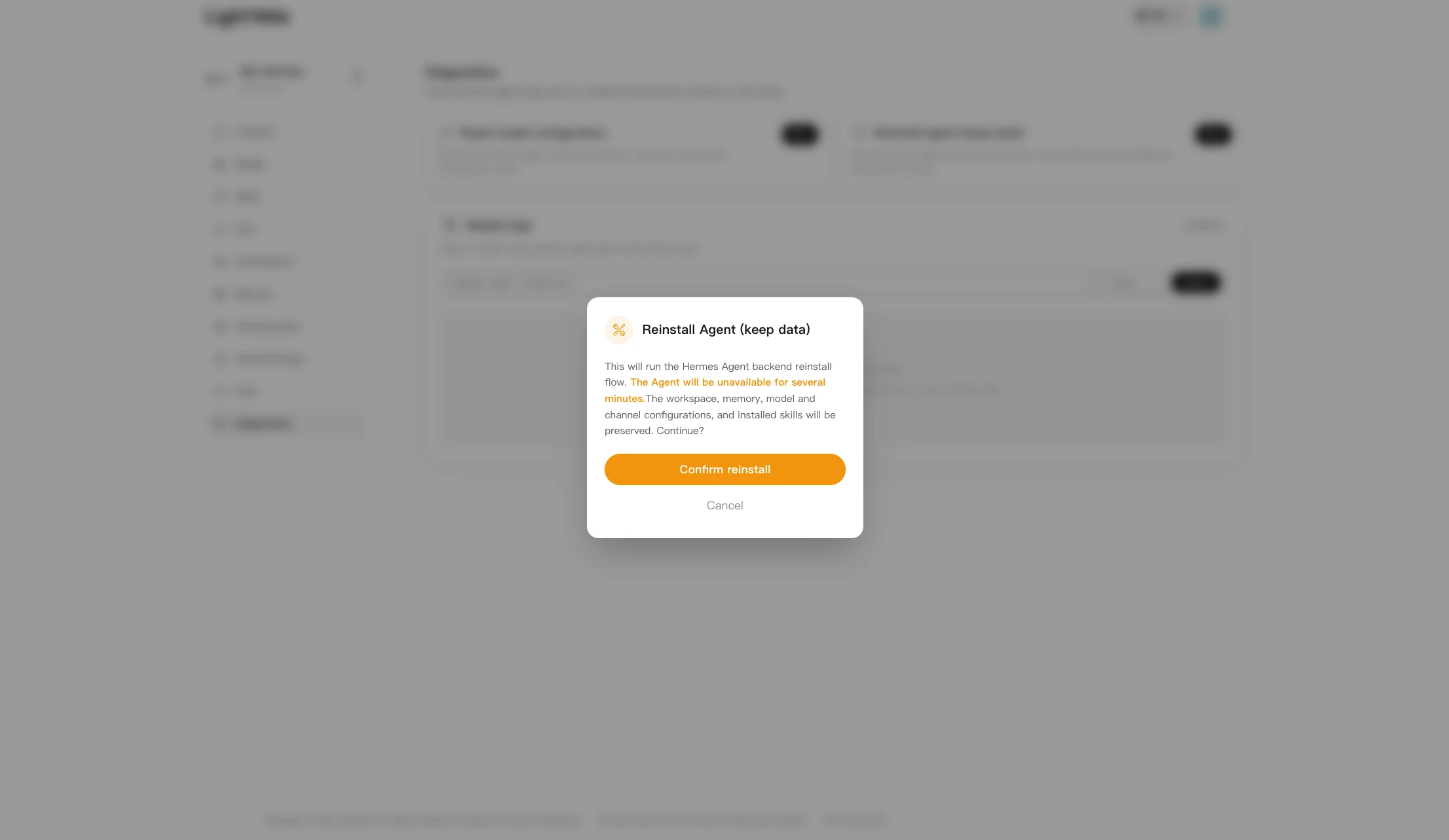 The Agent reinstall confirmation dialog